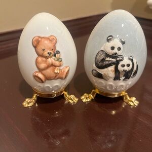 Goebel Easter Eggs. Decorative Egg Set with Bear and Panda Designs